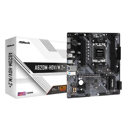 Asrock A620M-HDV/M.2+, AMD A620, AM5, Micro ATX, 2 DDR5, HDMI, DP, GB LAN, PCIe4, 2x M.2-4