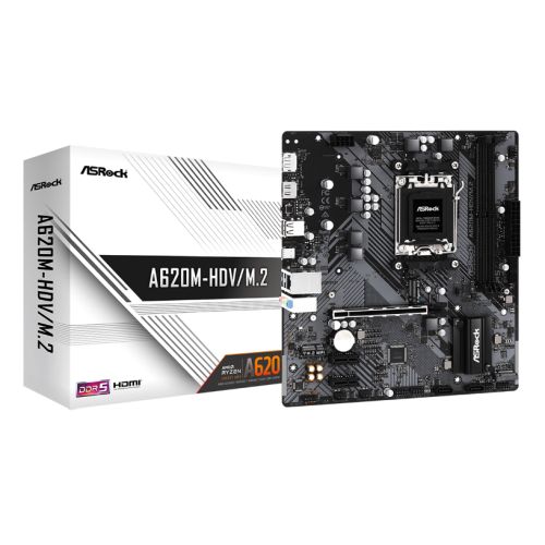 Asrock A620M-HDV/M.2, AMD A620, AM5, Micro ATX, 2 DDR5, HDMI, DP, GB LAN, PCIe4, 2x M.2-4