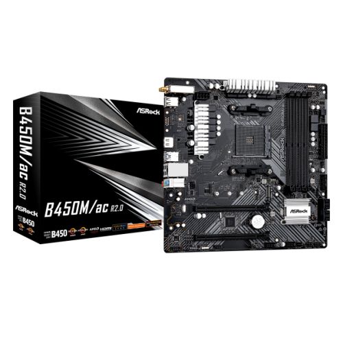 Asrock B450M/AC R2.0, AMD B450, AM4, Micro ATX, 4 DDR4, HDMI, GB LAN, AC Wi-Fi, 1x M.2-4