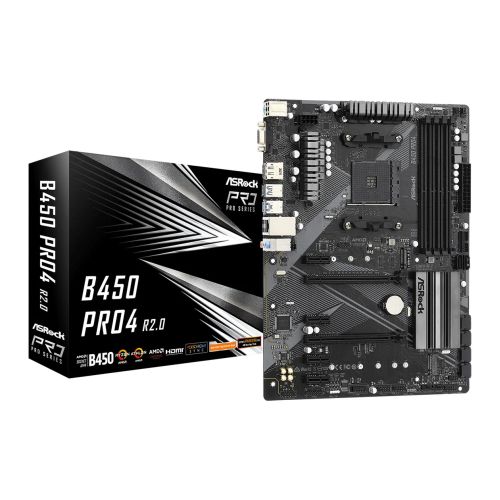 Asrock B450 PRO4 R2.0, AMD B450, AM4, ATX, 4 DDR4, XFire, VGA, HDMI, DP, 2x M.2-3