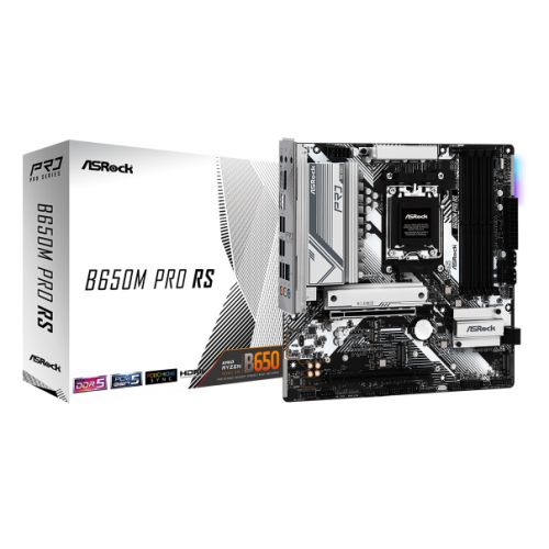 Asrock B650M PRO RS, AMD B650, AM5, Micro ATX, 4 DDR5, HDMI, DP, 2.5G LAN, PCIe4, RGB, 3x M.2-4