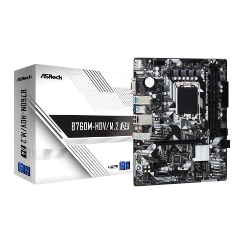 Asrock B760M-HDV/M.2 D4, Intel B760, 1700, Micro ATX, 2 DDR4, VGA, HDMI, DP, GB LAN, PCIe4, 2x M.2-4