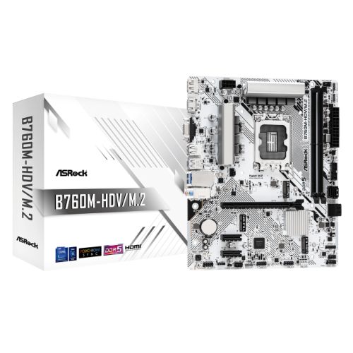 Asrock B760M-HDV/M.2, Intel B760, 1700, Micro ATX, 2 DDR5, VGA, HDMI, DP, 2.5G LAN, PCIe4, 2x M.2-4