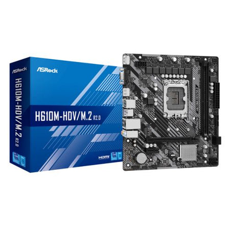 Asrock H610M-HDV/M.2 R2.0, Intel H610, 1700, Micro ATX, 2 DDR4, VGA, HDMI, DP, PCIe4, 1x M.2-4