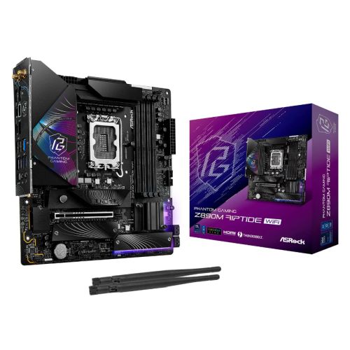 Asrock Z890M RIPTIDE WIFI, Intel Z890, 1851, Micro ATX, 4 DDR5, HDMI, DP, 2 TB4, Wi-Fi 6E, 2.5G LAN, RGB, 3x M.2-4