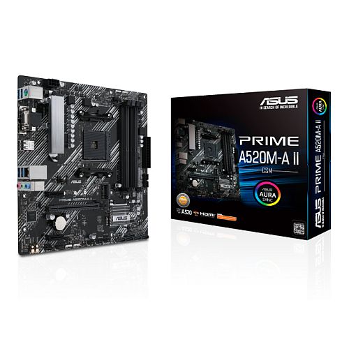 Asus PRIME A520M-A II/CSM - Corporate Stable Model, AMD A520, AM4, Micro ATX, 4 DDR4, VGA, HDMI, DP, M.2-4