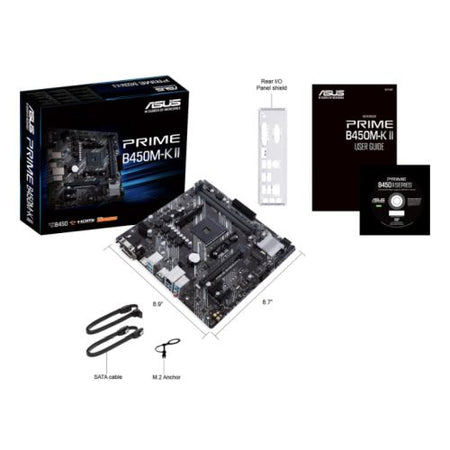 Asus PRIME B450M-K II, AMD B450, AM4, Micro ATX, 2 DDR4, VGA, DVI, HDMI, LED Lighting, M.2-4