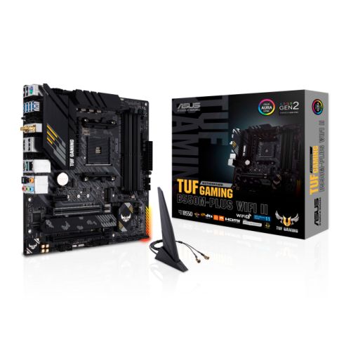 Asus TUF GAMING B550M-PLUS WIFI II, AMD B550, AM4, Micro ATX, 4 DDR4, HDMI, DP, AX Wi-Fi, 2.5GB LAN, PCIe4, RGB, 2x M.2-3