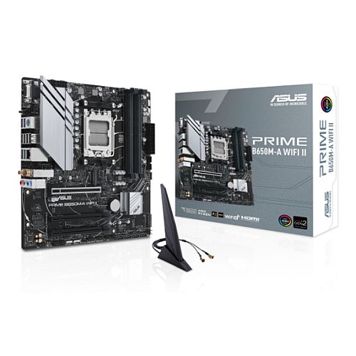 Asus PRIME B650M-A WIFI II, AMD B650, AM5, Micro ATX, 4 DDR5, VGA, HDMI, DP, Wi-Fi 6, 2.5G LAN, PCIe4, 2x M.2-4