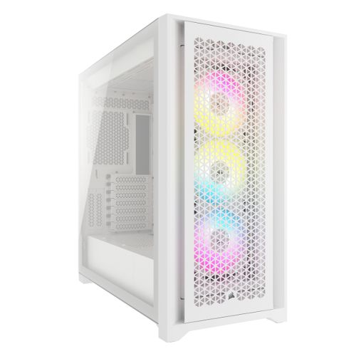 Corsair iCUE 5000D RGB AIRFLOW Gaming Case w/ Glass Window, E-ATX, 3x AF120 RGB Fans, High-Airflow Front, USB-C, RGB Controller, White-0