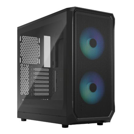 Fractal Design Focus 2 RGB (Black TG) Gaming Case w/ Clear Glass Window, ATX, 2 RGB Fans, RGB controller, Mesh Front, Innovative Shroud System-0