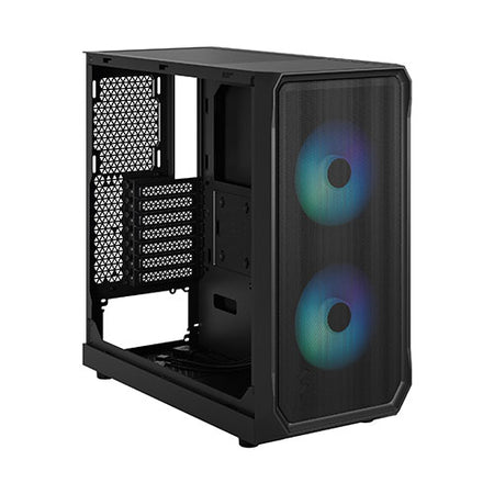 Fractal Design Focus 2 RGB (Black TG) Gaming Case w/ Clear Glass Window, ATX, 2 RGB Fans, RGB controller, Mesh Front, Innovative Shroud System-1