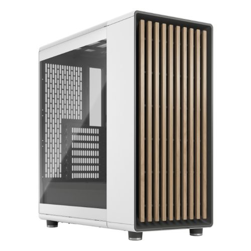 Fractal Design North Chalk White (TG Clear) Case w/ Clear Glass Window, ATX, 2 Fans, USB-C, Oak Front-0