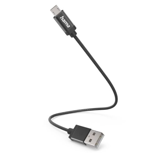 Hama USB-A to Micro USB Quick Charging Cable, USB 2.0, Nylon Sheath, 0.2 Metre, Black-0