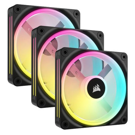 Corsair iCUE LINK QX120 12cm PWM RGB Case Fans (3 Pack), 34 RGB LEDs, Magnetic Dome Bearing, 2400 RPM, iCUE LINK Hub Included, Black-0