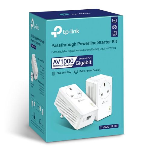 TP-LINK (TL-PA7017P KIT) AV1000 GB Powerline Adapter Kit, 1-Port, AC Pass Through-2