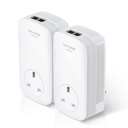 TP-LINK (TL-PA9020P KIT) AV2000 GB Powerline Adapter Kit, AC Pass Through, 2 Ports-0