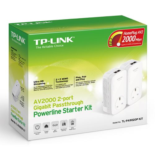 TP-LINK (TL-PA9020P KIT) AV2000 GB Powerline Adapter Kit, AC Pass Through, 2 Ports-3