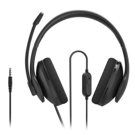 Hama (HS-P200 V2) Lightweight Office Headset with Boom Mic, 3.5mm Jack, Y-adapter, Breathable Mesh, In-line Controls-0