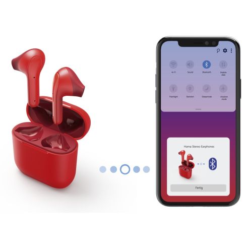 Hama (Freedom Light) Bluetooth Earbuds with Microphone, Touch Control, Voice Control, Charging/Carry Case Included, Red-4