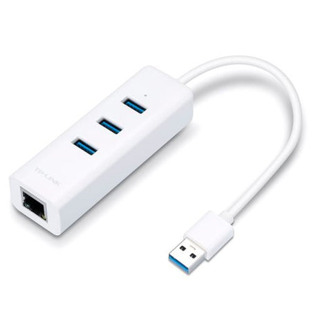 TP-LINK (UE330) 3-Port USB-A Hub & Gigabit Ethernet Adapter, 3x USB-A 3.0, 1x GB LAN, White-0