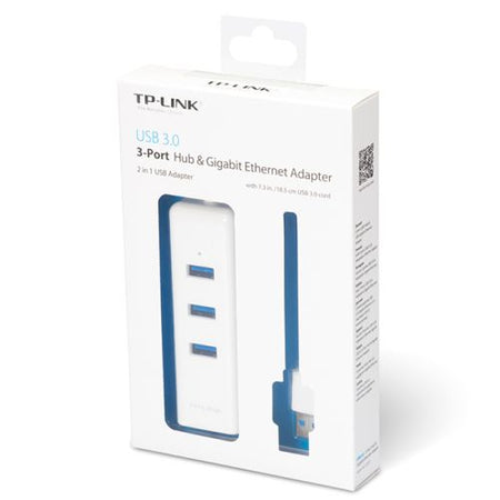 TP-LINK (UE330) 3-Port USB-A Hub & Gigabit Ethernet Adapter, 3x USB-A 3.0, 1x GB LAN, White-2