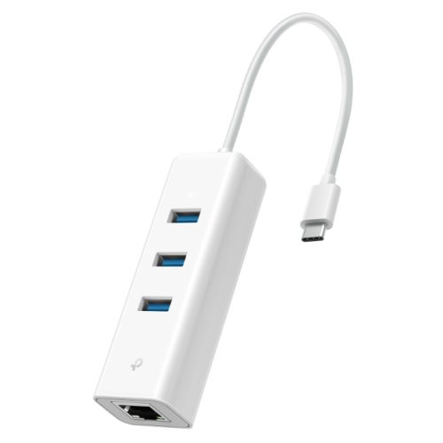 TP-LINK (UE330C) 3-Port USB-C Hub & Gigabit Ethernet Adapter, 3x USB-A 3.0, 1x GB LAN, White-0