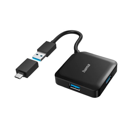 Hama External 4-Port USB 3.2 Gen 1 Hub, USB Powered, USB-A w/ USB-C Adapter-0