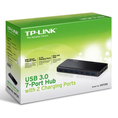 TP-LINK (UH720) External 7-Port USB 3.0 Hub, Hot Plugging, 2 x 5V/2.4A Charging Ports-2