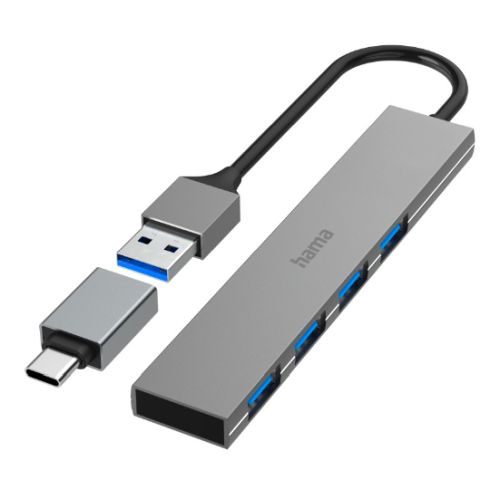 Hama Ultra-Slim External 4 Port 3.2 Gen1 Hub, 4x USB-A, USB Powered, USB-C Adapter-0