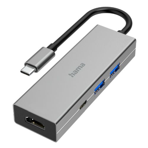 Hama 4-Port USB-C 3.2 Gen1 Hub w/ HDMI, 2x USB-A, 1x USB-C, 1x HDMI, Aluminium-0