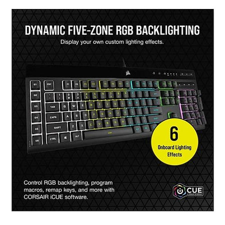 Corsair K55 RGB PRO Membrane Gaming Keyboard, USB, 5-Zone RGB, 12-Key Rollover, Anti-Ghosting, 6 Macros, IP42-4