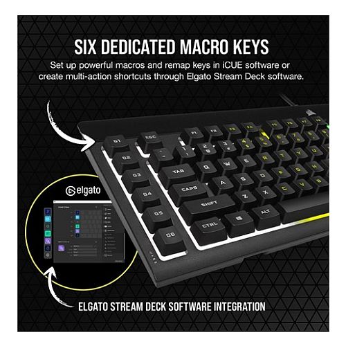 Corsair K55 RGB PRO Membrane Gaming Keyboard, USB, 5-Zone RGB, 12-Key Rollover, Anti-Ghosting, 6 Macros, IP42-5