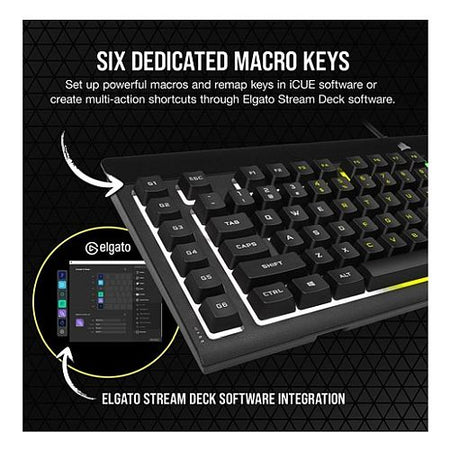 Corsair K55 RGB PRO Membrane Gaming Keyboard, USB, 5-Zone RGB, 12-Key Rollover, Anti-Ghosting, 6 Macros, IP42-5