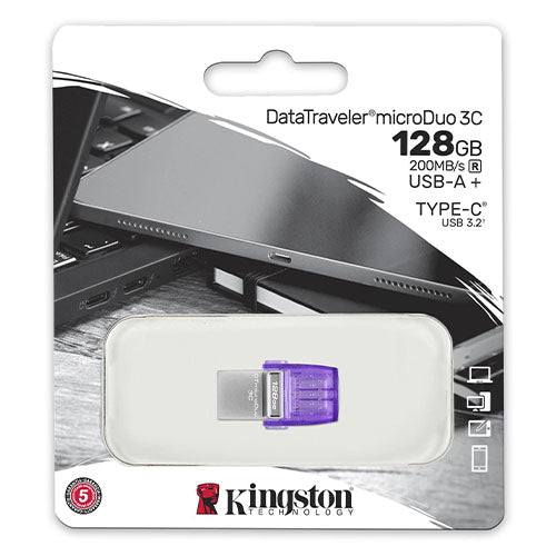 Kingston 128GB DataTraveler microDuo 3C USB-A & USB-C 3.2 Gen1 Memory Pen, Rotating Cap, 200MB/s-3