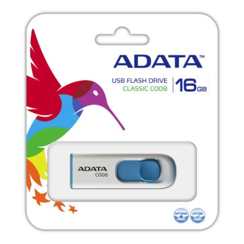 ADATA 16GB C008 USB 2.0 Memory Pen, Retractable, Capless, White-1