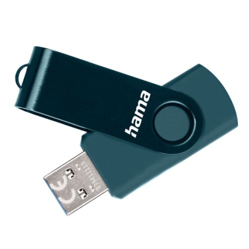 Hama Rotate 128GB USB 3.0 Memory Pen, Rotating Cap, Keyring, Petrol Blue-0