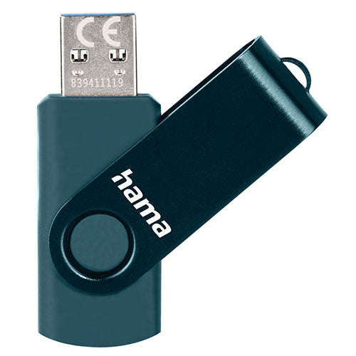 Hama Rotate 128GB USB 3.0 Memory Pen, Rotating Cap, Keyring, Petrol Blue-1