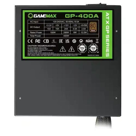 GameMax 400W GP400A PSU, Fully Wired, 12cm Fan, 80+ Bronze, Black Mesh Cables, Power Lead Not Included-5