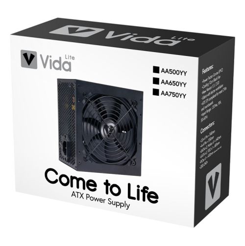 Vida Lite 500W ATX PSU, Fluid Dynamic Ultra-Quiet Fan, Flat Black Cables, Power Lead Not Included, Black-4