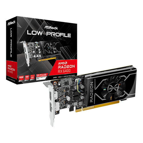 Asrock RX6400 Low Profile 4GB, 4GB DDR6, HDMI, DP, 2321MHz Clock,  0dB Cooling-4