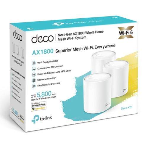 TP-LINK (DECO X20) Whole Home Mesh Wi-Fi 6 System, 3 Pack, Dual Band AX1800, OFDMA & MU-MIMO-2