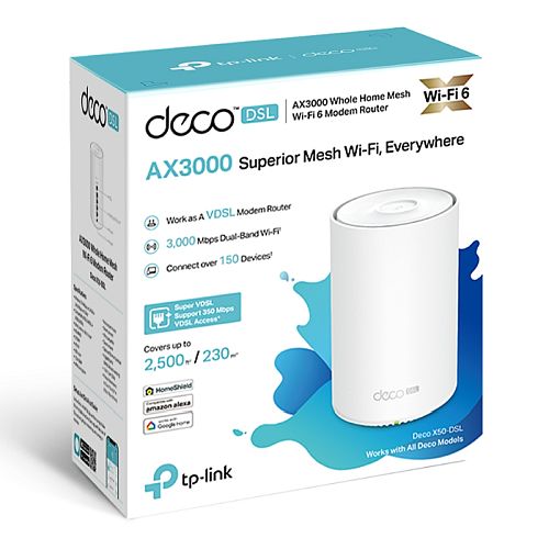 TP-LINK (DECO X50-DSL) VDSL Whole Home Mesh Wi-Fi 6 Router, Single Unit, Dual Band AX3000, 4x GB WAN/LAN, OFDMA & MU-MIMO-2