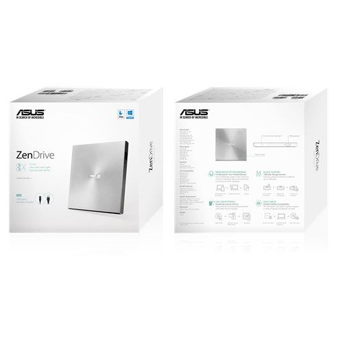 Asus (ZenDrive U9M) External Slimline DVD Re-Writer, USB-A / USB-C, 8x, Black, M-Disc Support, Cyberlink Power2Go 8, Silver-4