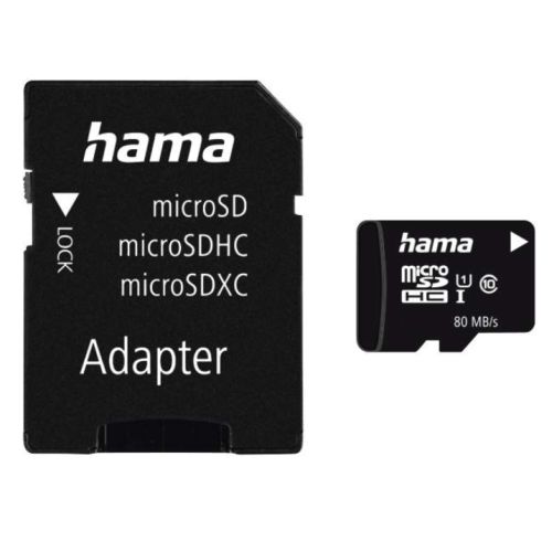 Hama 128GB MicroSDHC Card with SD Adapter, Class 10 UHS-I, Up to 80MB/s-0