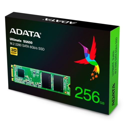 ADATA 256GB Ultimate SU650 M.2 SATA SSD, M.2 2280, SATA3, 3D NAND, R/W 550/500 MB/s, 80K/60K IOPS-1