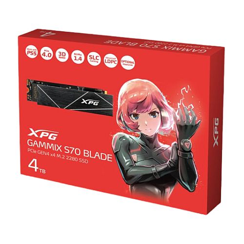 ADATA 4TB XPG GAMMIX S70 Blade M.2 NVMe SSD, M.2 2280, PCIe 4.0, 3D NAND, R/W 7400/6600 MB/s, 750K/750K IOPS-1