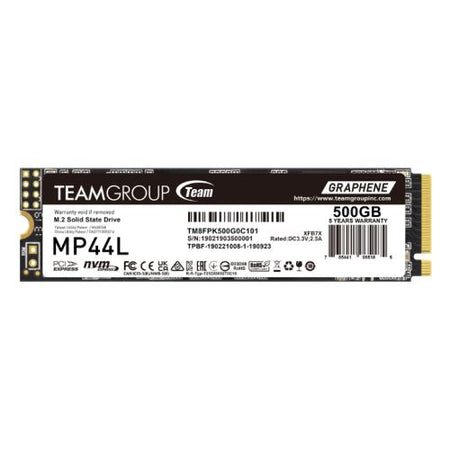 Team 500GB MP44L M.2 NVMe Gen4 SSD, M.2 2280, PCIe4, R/W 5000/2500 MB/s, Heat Dissipating Graphene Label-0