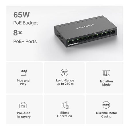 Mercusys (MS110P) 10-Port 10/100Mbps Desktop Switch with 8-Port PoE+, Metal Case-3