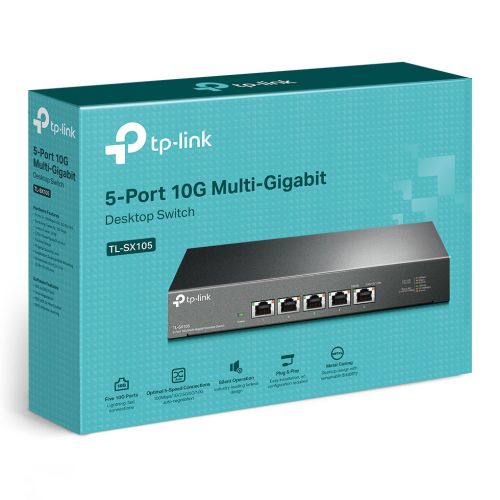 TP-LINK (TL-SX105) 5-Port Unmanaged 10G Multi-Gigabit Desktop/Rackmount Switch, 5x 100/1G/2.5G/5G/10G, Fanless, Steel Case-3